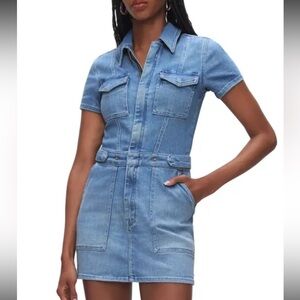 Good American Zip-Front Utility Denim Dress Blue Size S